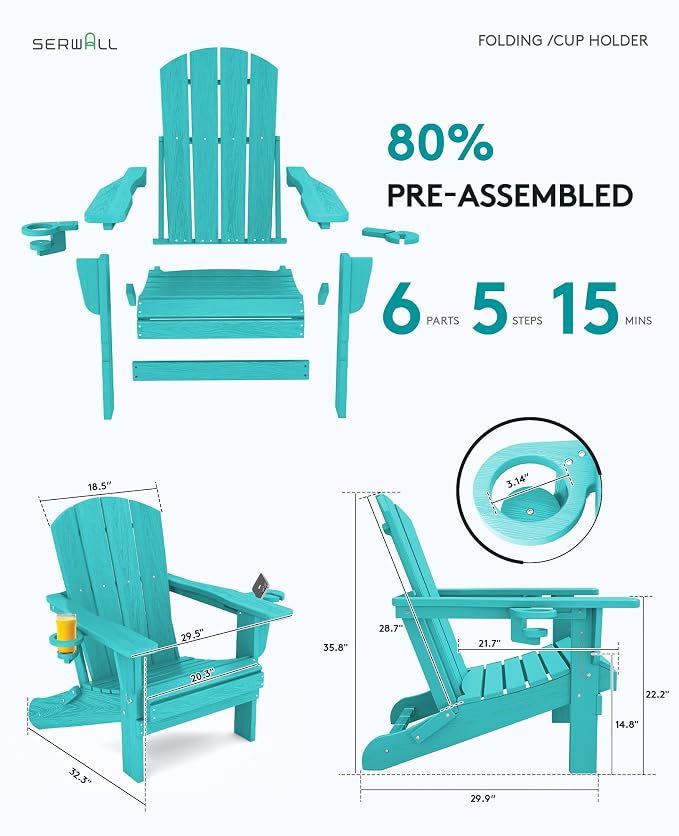 SERWALL Adirondack Chair with Cup Holders