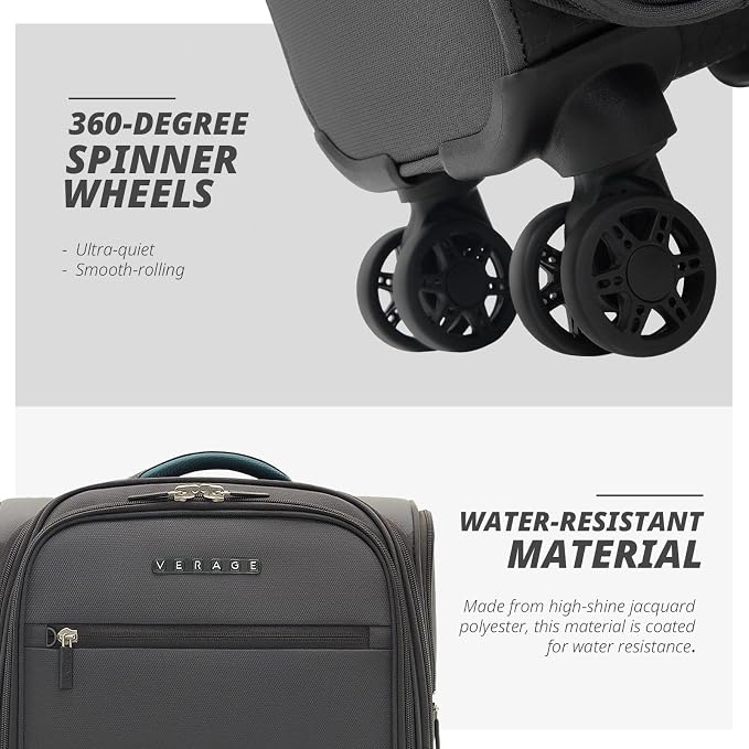 Verage Under Seat Luggage with Wheels, Softside Small Suitcase Spinner Carry On
