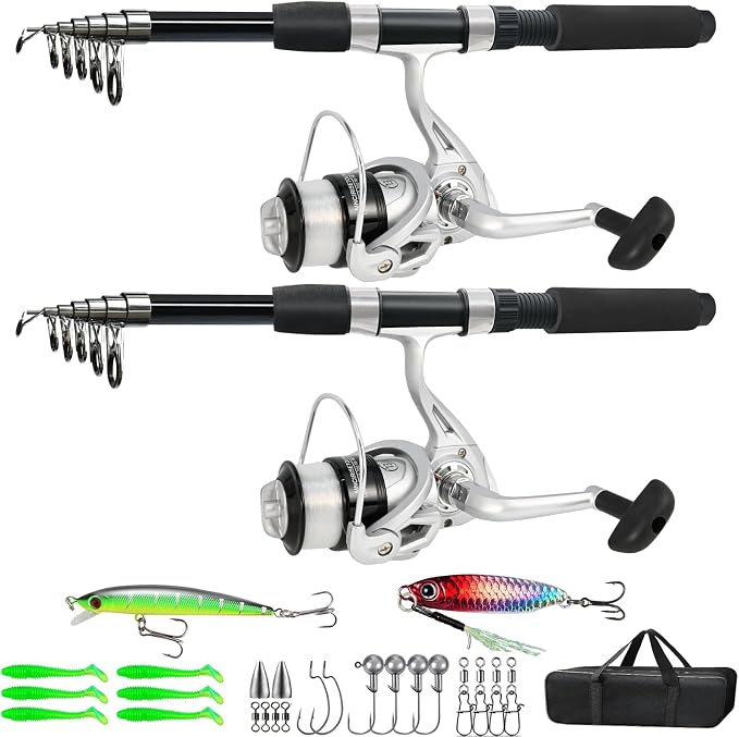 Fishing Pole Combo, 6.9ft 2Pcs Telescopic Rods Set, Collapsible Carbon Fiber