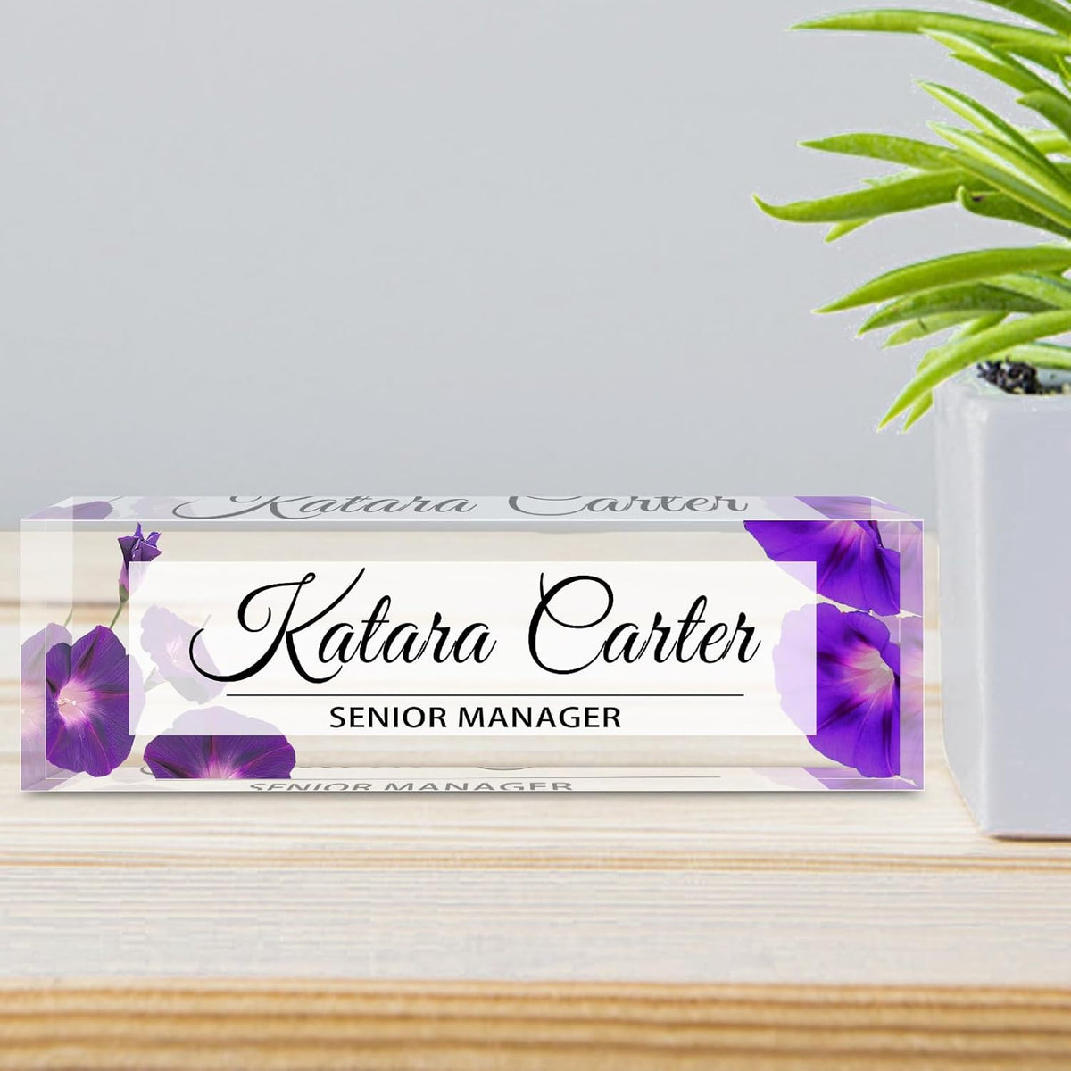 Name Plate for Desk Personalized, Acrylic Desk Decorations, Employee Appreciation Gifts, Custom Office Gifts for Coworkers, Boss, Teacher, Nurse (Morning Glory)