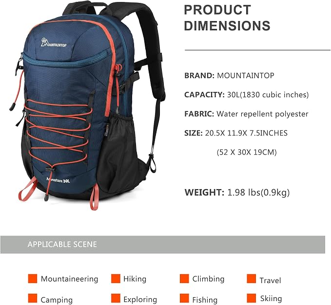 MOUNTAINTOP Hiking Backpack, 30L Camping Backpack, Men Women Hiking Daypack
