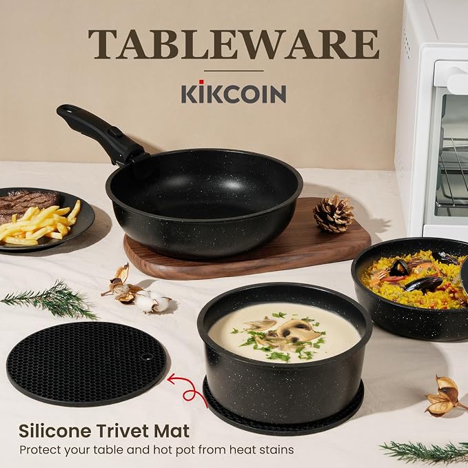 KIKCOIN Pots and Pans Set, 30 Pack Nonstick Cookware Set Detachable Handle