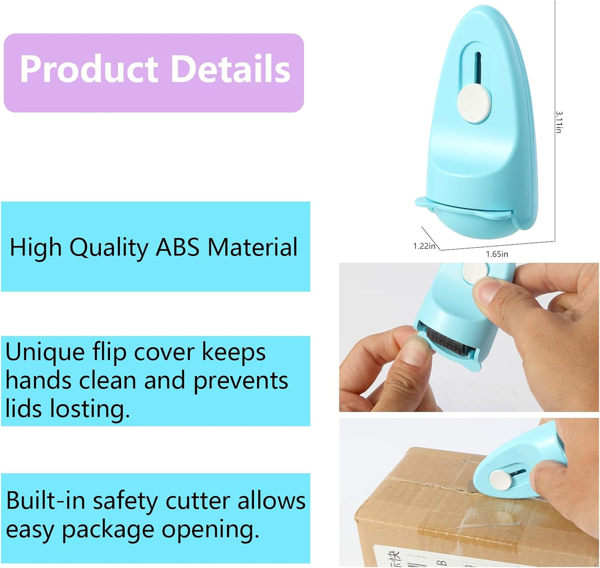 Wide Identity Theft Protection Roller Security Stamp 2Packs - Guard Your ID Well, Built-in Cutter & Unique Flip Cover, Compact Privacy Safety Tool for Document, Mail, etc. (BU/PU)