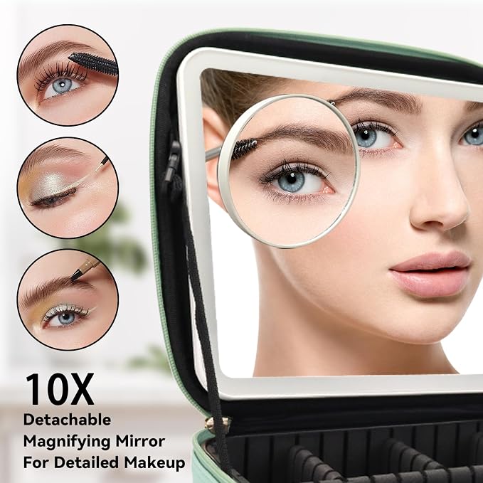 Travel Makeup Bag with LED Mirror and 10x magnifying glass with 3 Lighted