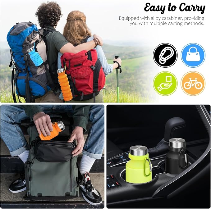 Nefeeko Collapsible Water Bottle, Reuseable BPA Free Silicone Foldable Water