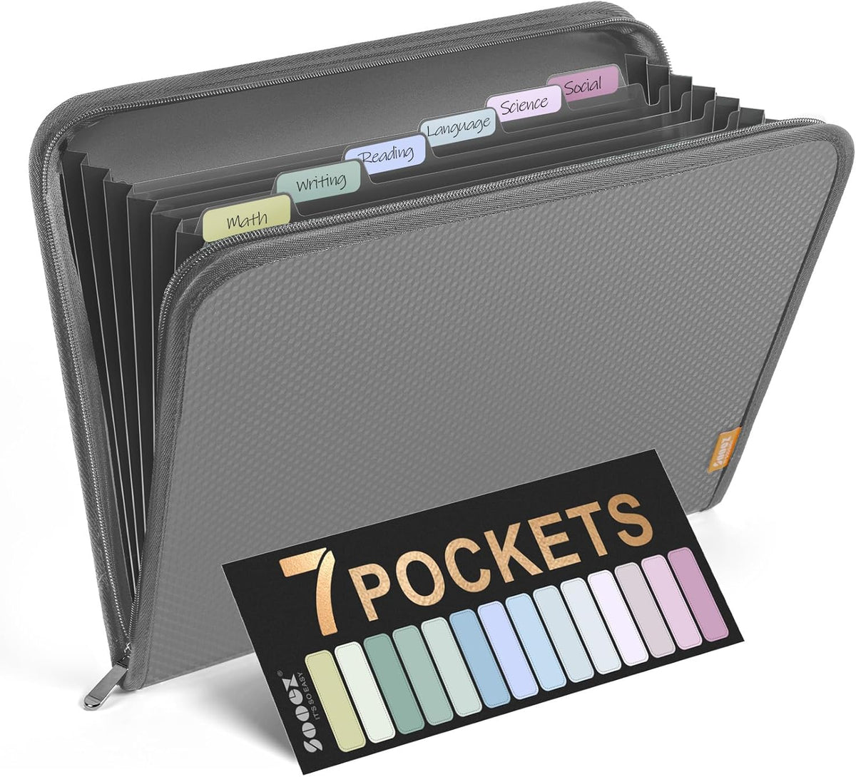 Sooez Accordion File Organizer with Safe Zipper, 7 Pockets Expanding File Folder, Heavy Duty Folder Organizer, Sleek Letter Size Accordion Folder, Portable Expandable File Folder for Documents, Grey