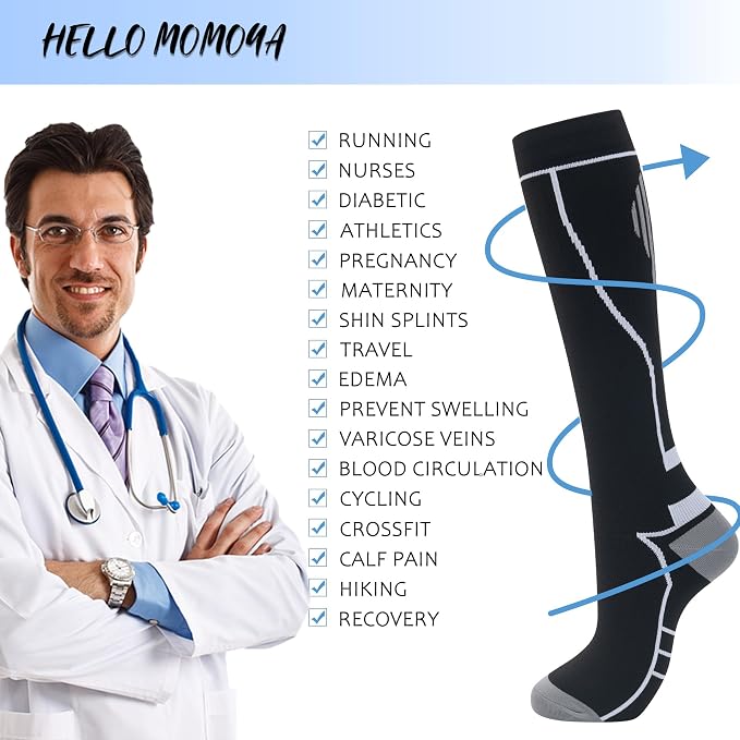 Compression Socks for Women Men Circulation Knee High 8 Pairs for Nurses