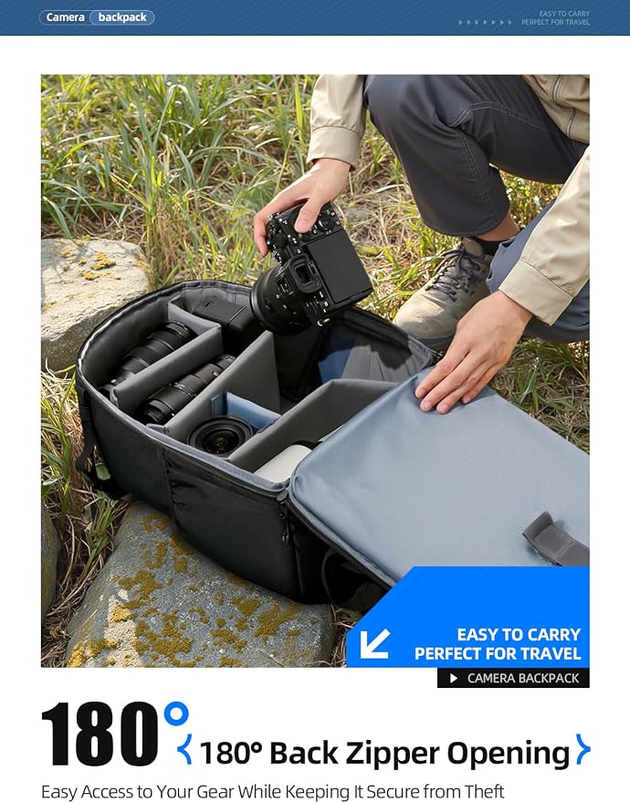 llano Camera Backpack for DSLR/SLR/Mirrorless – Water-Resistant Photography Bag