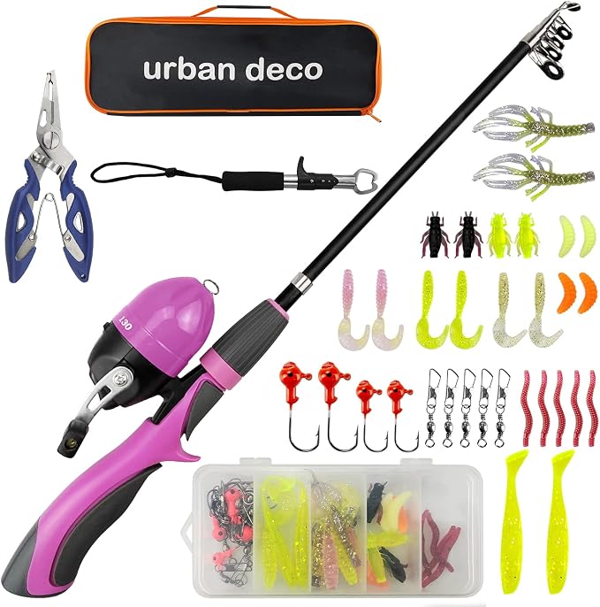 Urban Deco Kids Fishing Pole Set Portable Telescopic Kids Fishing Rod and Reel