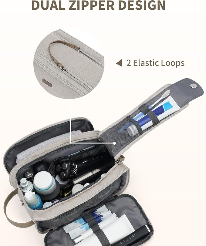 WANDF Toiletry Bag for Men Travel Toiletry Organizer Canvas and Leather Dopp