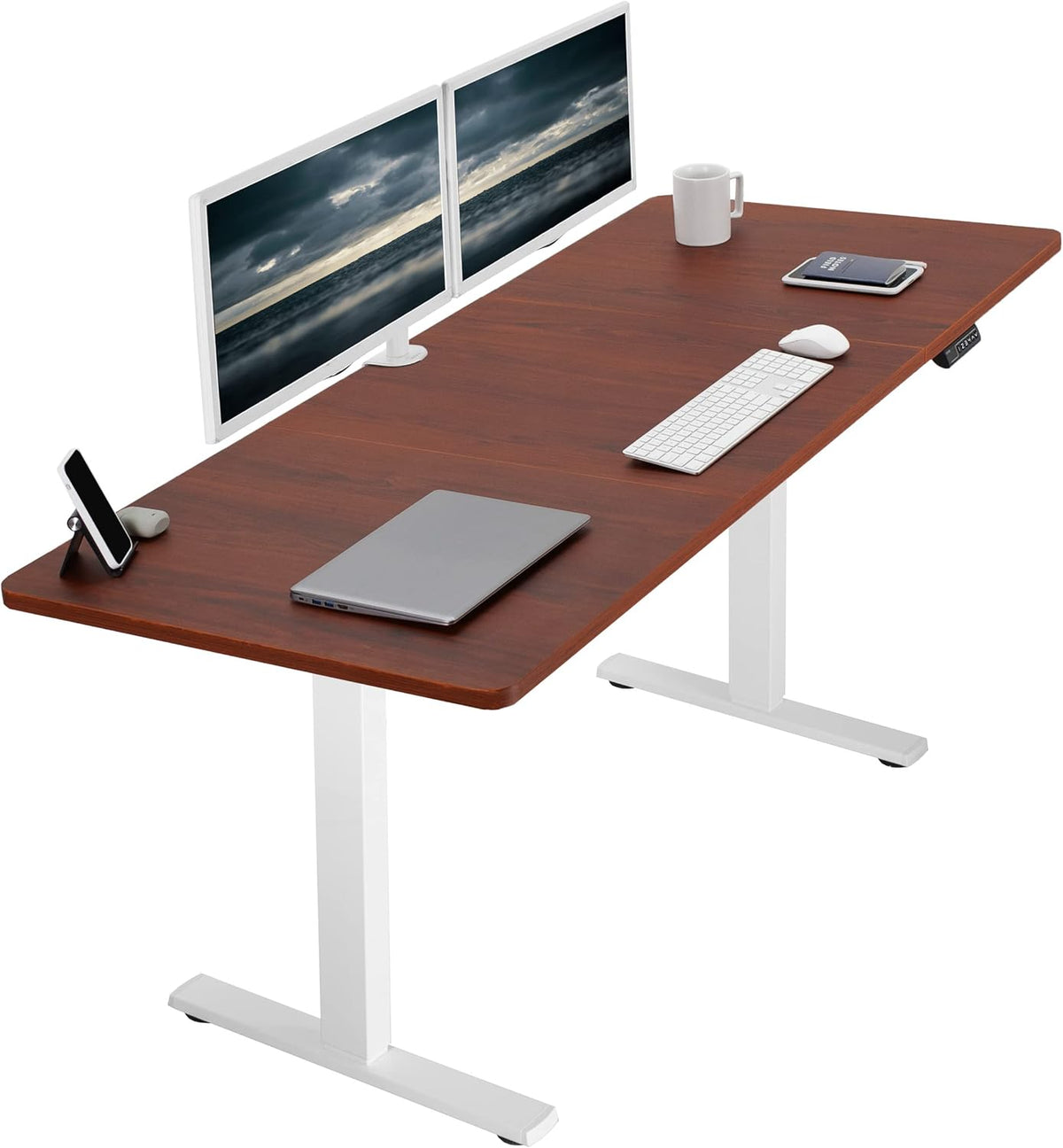 VIVO Electric 71 x 30 in Standing Desk, Memory Height Adjustment, 1B Series, Dark Walnut Top White Frame, DESK-KIT-1W7D
