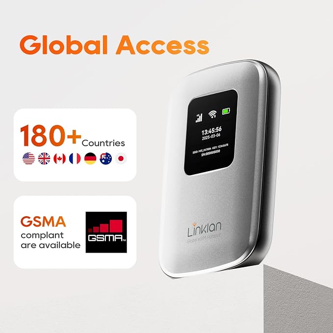 Portable Mobile Hotspot–eSIM Global WiFi Hotspot, No SIM Card/Contract Needed