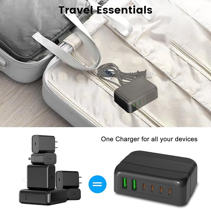USB C Charger, BURUDU 120W 6 Port USB C Charging Station, Portable PD Fast USB