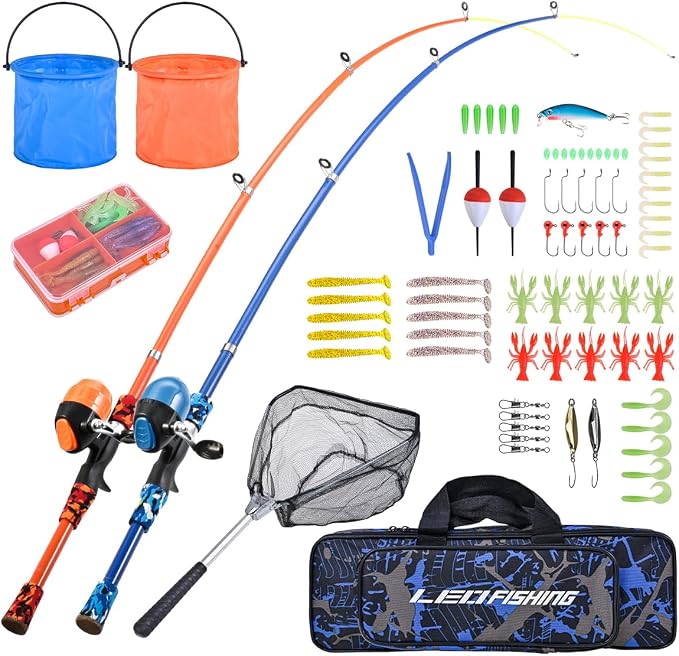 LEOFISHING Portable Kids Fishing Rod Set 2Pack Telescopic Fishing Poles