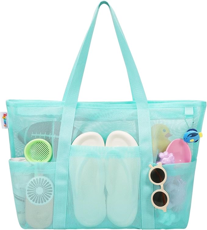 Tagitary Mesh Beach Bag with Zipper Large Beach Tote Waterproof Sandproof with