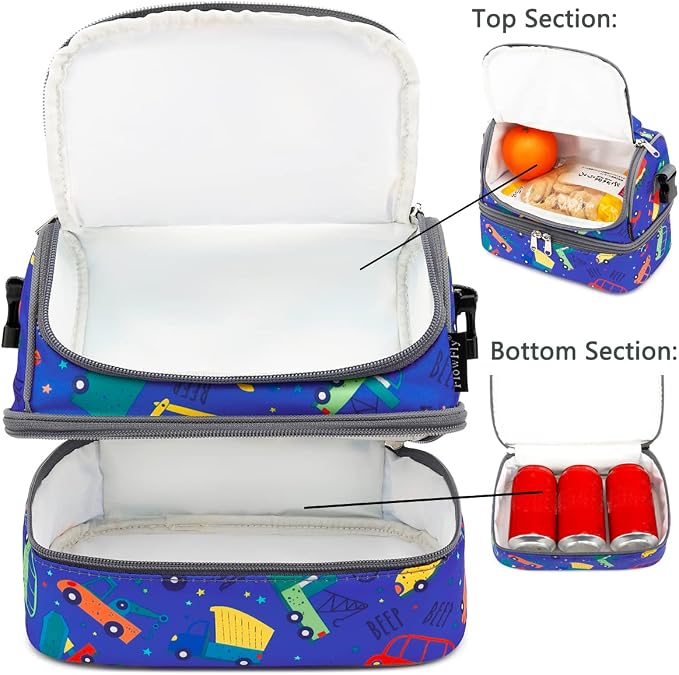 FlowFly Kids Double Decker Cooler Insulated Lunch Bag Large Tote