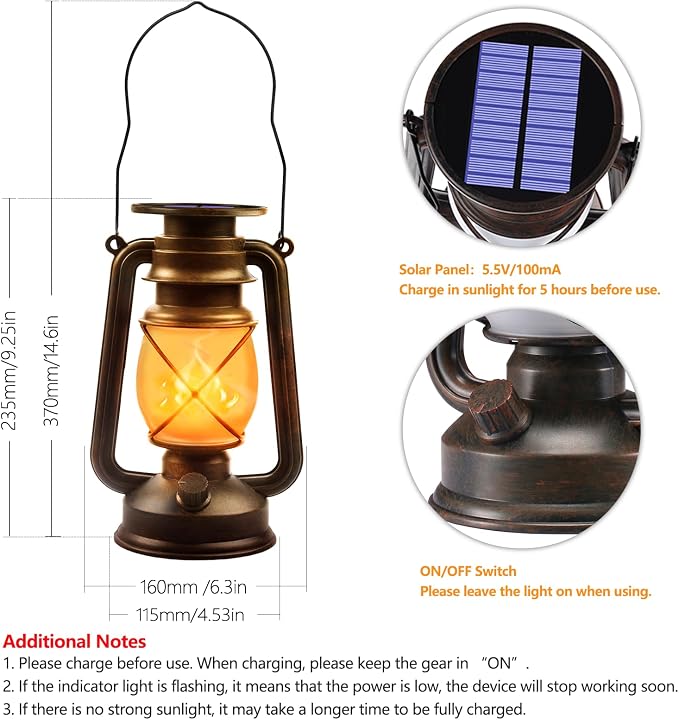Solar Lanterns Outdoor Waterproof, 2 Pack Bronze Vintage Lanterns