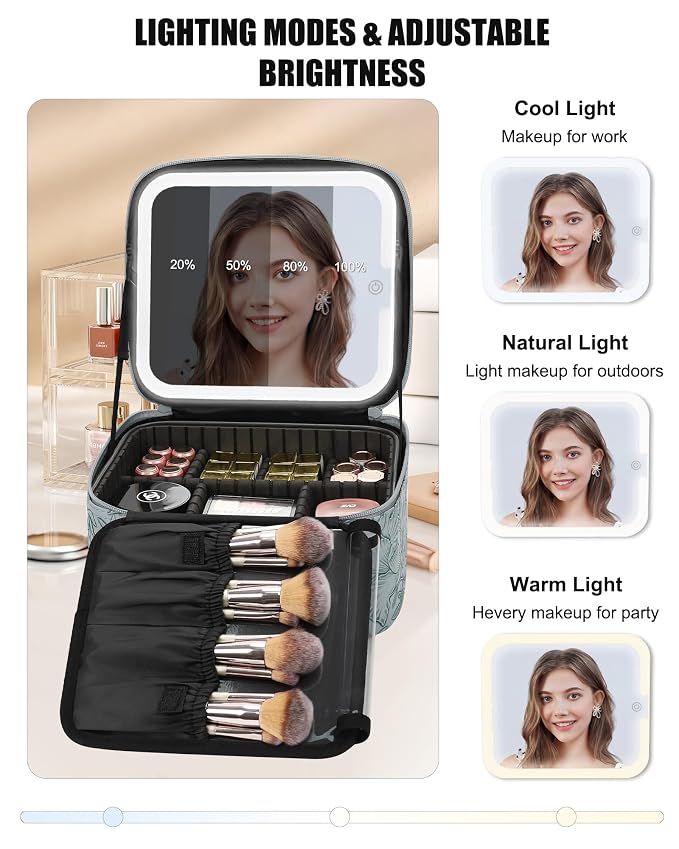 Relavel Travel Makeup Bag With LED Mirror