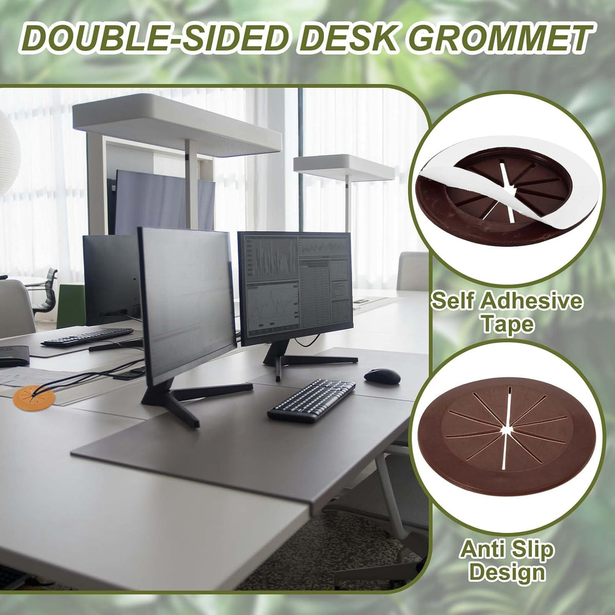 PATIKIL Desk Grommet 2-1/16", 8 Pcs Round Cable Grommet Cord Hole Cover with Adhesive Tape Flexible Table Wire Organizer for Office Home Table Countertop, Deep Brown