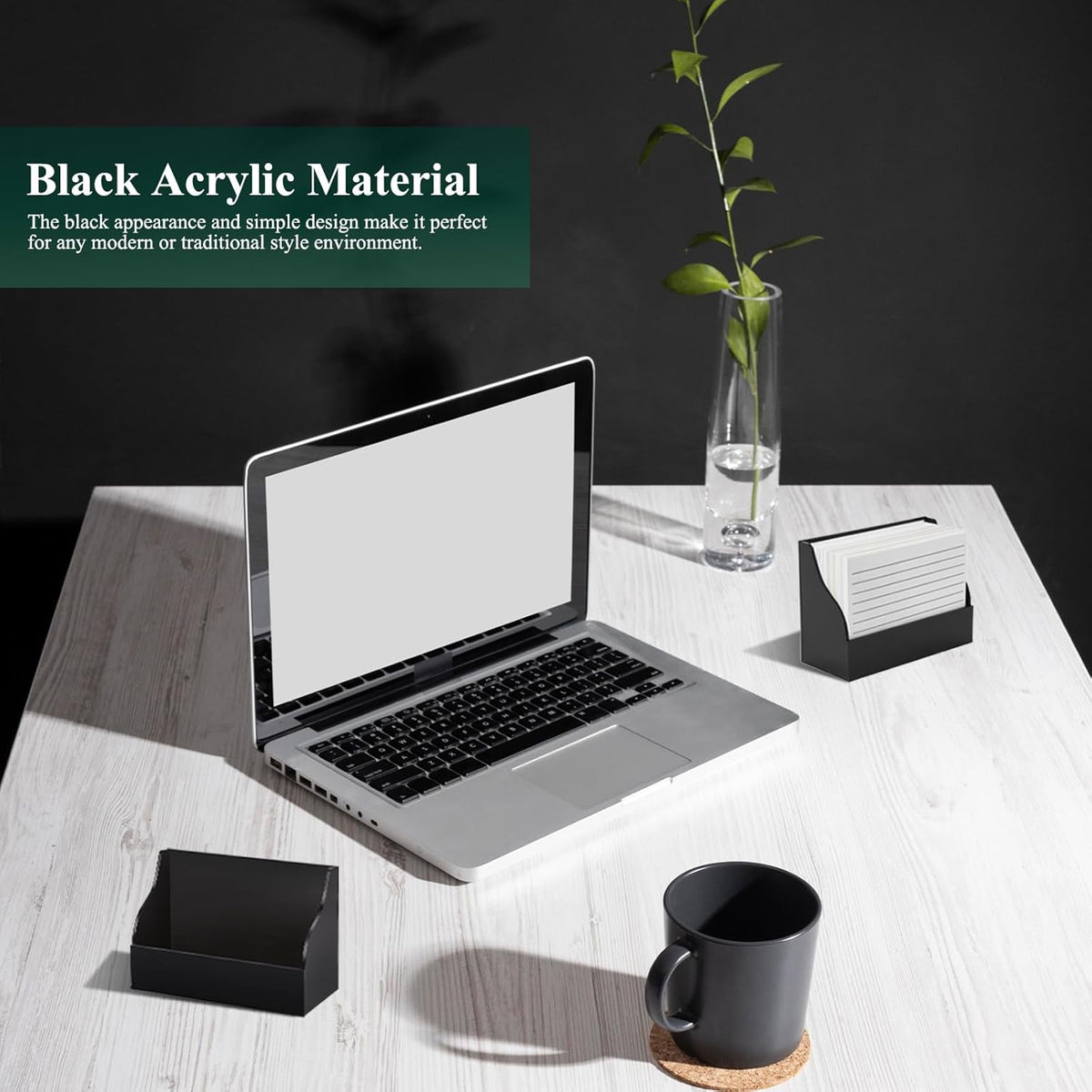 2 Pack Black Index Card Holder 3 X 5 Note Card Organizer Acrylic Index Card Box Flash Card Storage Box Postcard Display Stand Business Card Holder Desktop for Business Office(No Card)