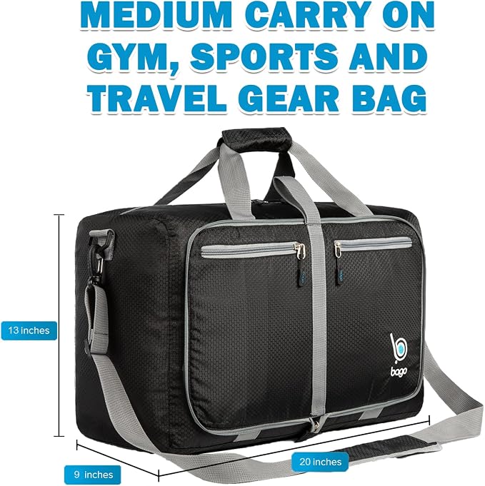 Bago Foldable Duffel Bags for Traveling Women & Men - 40L Sports Packable
