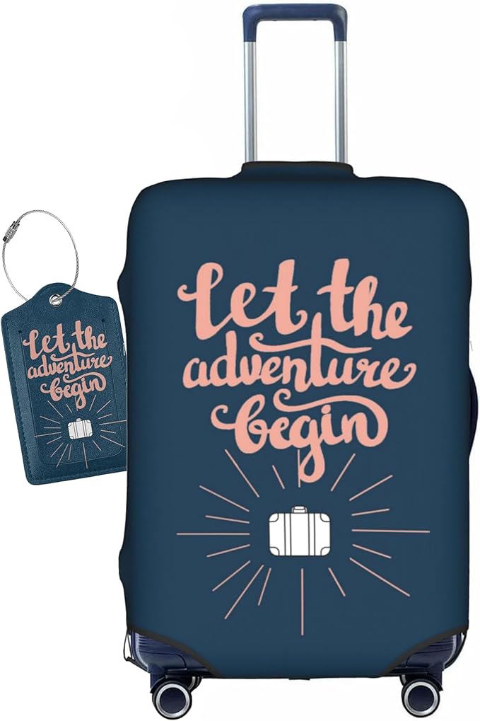 Let The Adventure Begin Luggage Cover Washable Suitcase Protector, Luggage Tag