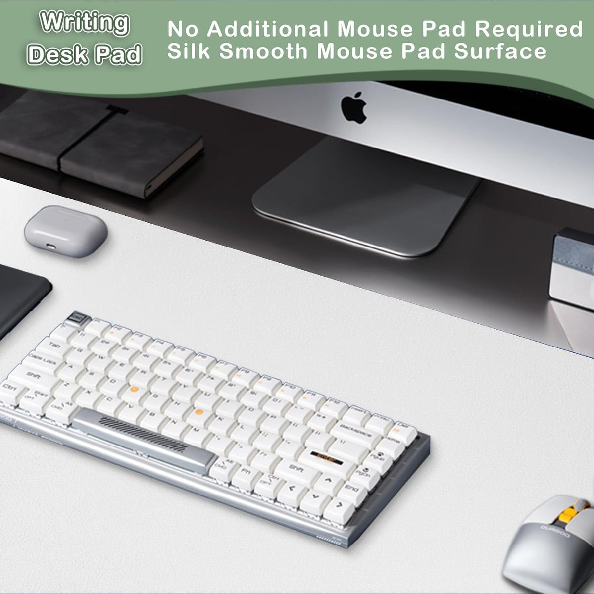 Boutilon Leather Desk Pad Protector,Non-Slip Mouse Pad,Laptop Desk Pad,Office Mouse Mat,Waterproof Leather Desk Blotter,Desk Writing Pad for Office and Home (S-White,24"x 14")