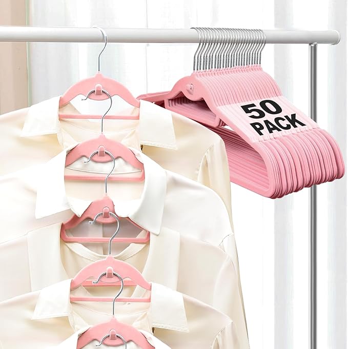 Velvet Felt Stackable Hangers 50 Pack, Non Slip,