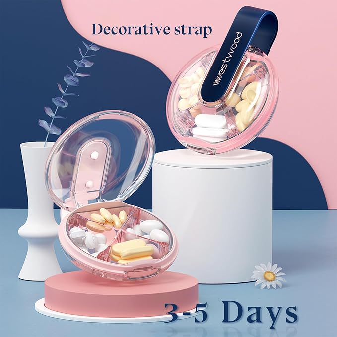 1 Pack Easy-to-Hold Small Round Pink Pill Organizer