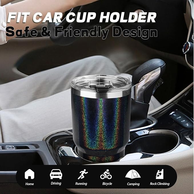 30 oz Tumbler with Lids and Straws, Stainless Steel Insulated Coffee Tumbler, Double Wall Vacuum Insulated Travel Mug Cup, Leakproof Thermal Coffee Cup for Hot and Cold Drinks (Glitter Black)