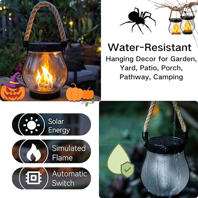 Solar Lantern Outdoor Lights, Flickering LED