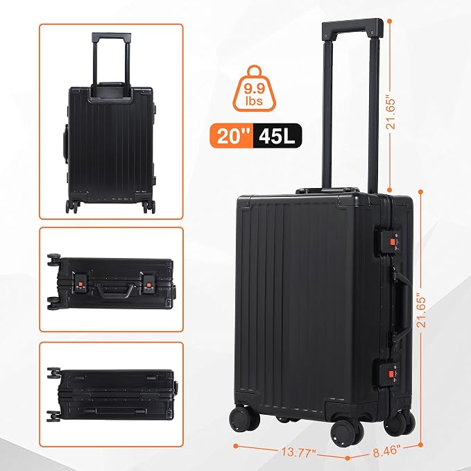 All Aluminum Carry On Luggage 22x14x9 Airline Approved，Hard Shell Carry On