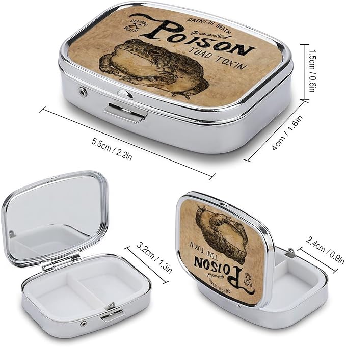 Metal 2 Compartment Pill Organizer Travel Friendly Portable Compact Pill Box