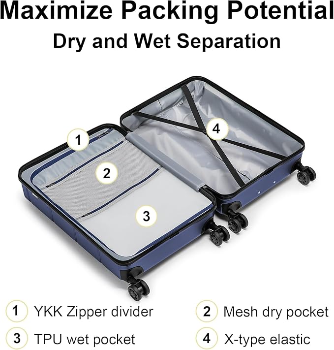 KYME Hardside Expandable Carry On Luggage 22x14x9 Airline Approved 20 Inch