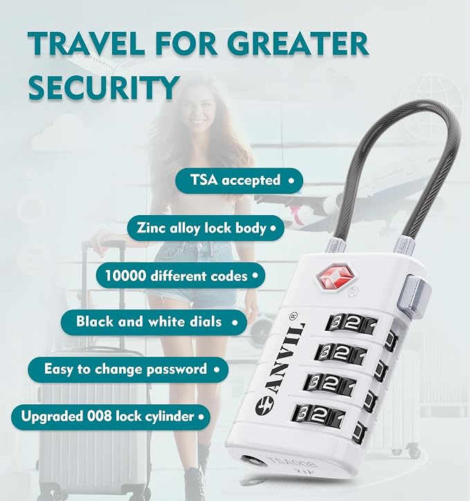 ANVIL 4 Digit Luggage Locks, TSA Locks