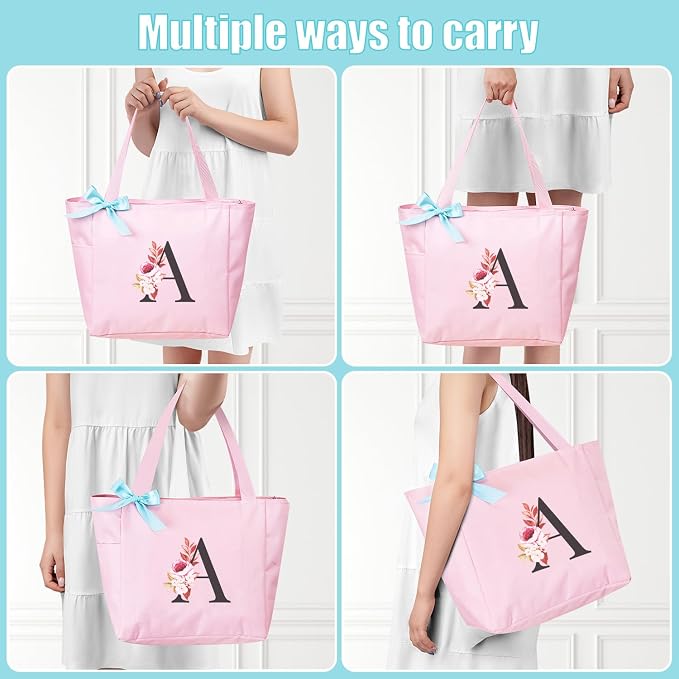 Vavabox Tote Bag, A-Z Initial Monogrammed Waterproof Tote Bag, Bridesmaid Gifts