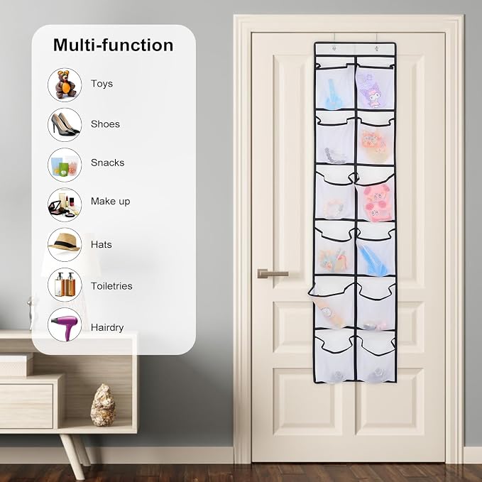 12 Large Pockets Over The Door Hanging Shoe Organizer