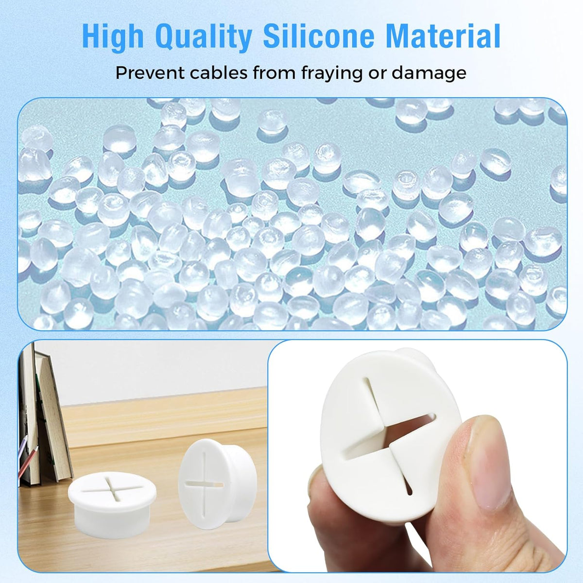 Desk Grommet, 1 in 25 mm Silicone Rubber Grommets, White Desk Hole Cover for Cables, Flexible Wall Cord Pass Through Grommet for Office Table Computer Home Furniture Wire Organizer-8 Pcs