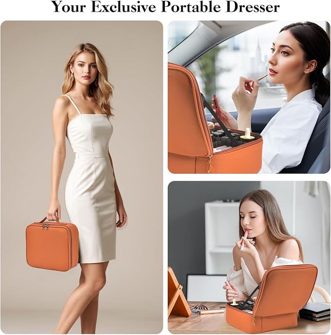 Travel Makeup Bag With LED Mirror, Makeup Travel Train Case with 3 Color Setting