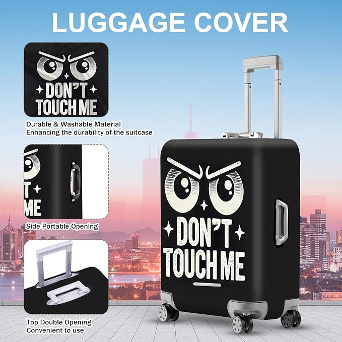 ANNA QUEEN Funny “Don’t Touch Me” Luggage Cover, Bold Black Suitcase Protector