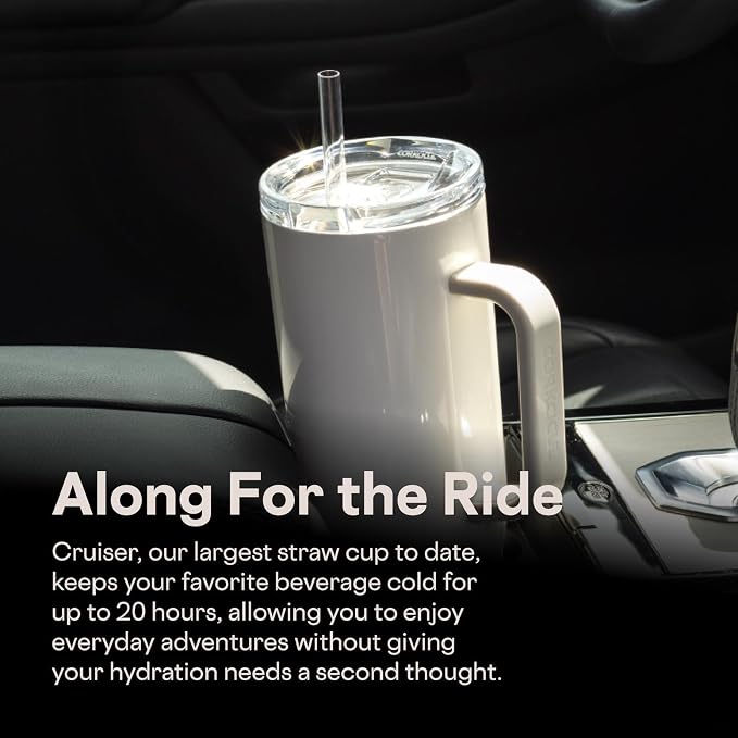 Corkcicle x Rifle Paper Co. Cruiser Insulated Tumbler with Handle & Straw - Keeps Drinks Cold 20 Hours - BPA-Free - Gift for Mom - Great for Mother's Day or Christmas - 40 oz - Curio Cream