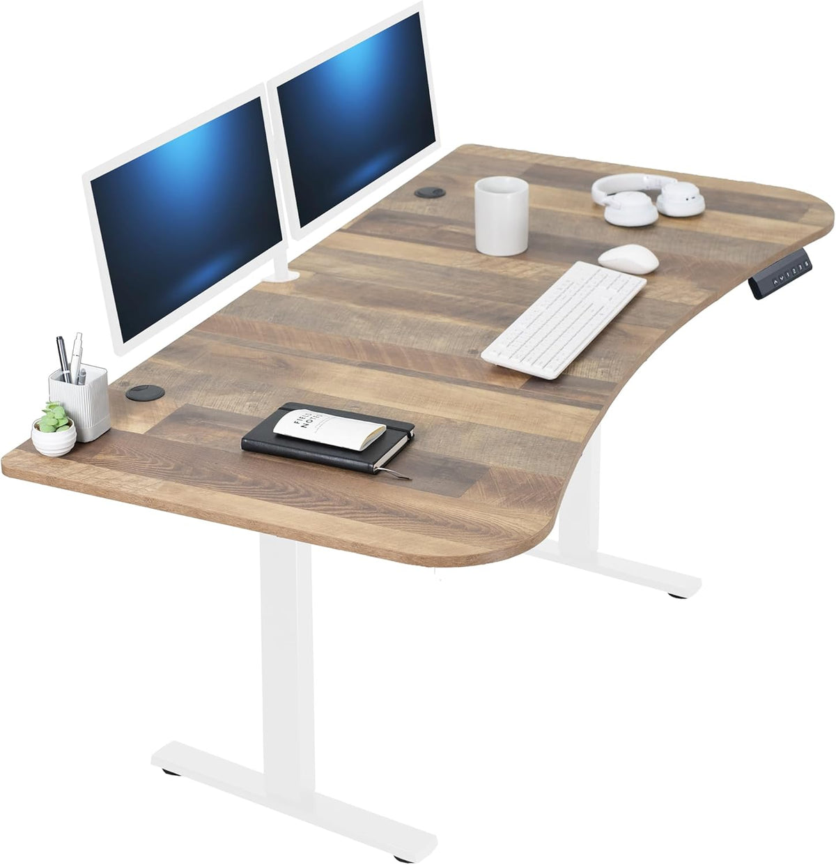 VIVO Electric 63 x 32 in Standing Desk, Memory Height Adjustment, 1B Series, Reclaimed Wood Top White Frame, DESK-KIT-1W1P