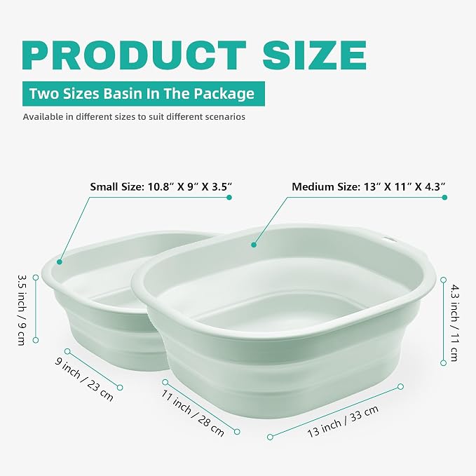 2 Pack Collapsible Wash Basin Set, Foldable Dish Tub, Small Medium Portable Sink