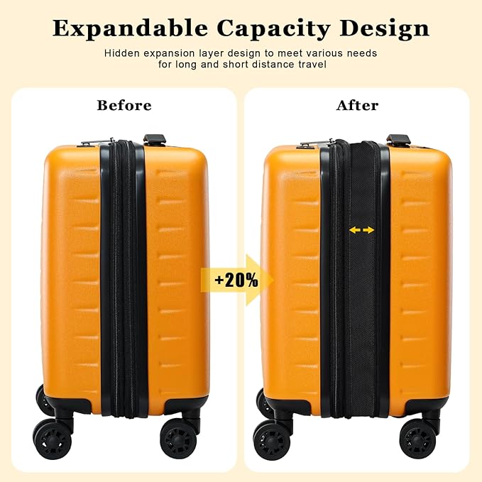16 Inch Carry On Luggage Airline Approved, Expandable Lightweight ABS+PC Hard