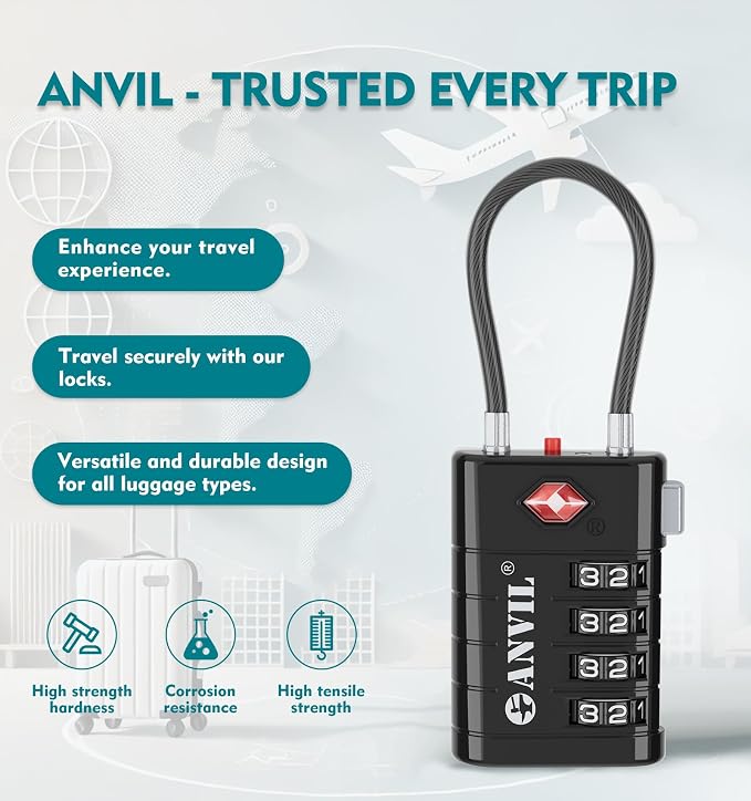 ANVIL 4 Digit Luggage Locks, TSA Locks