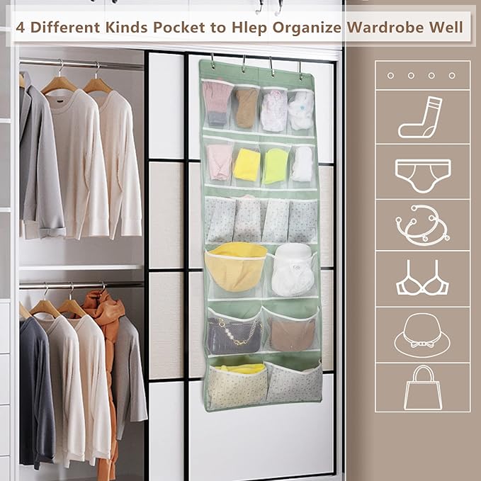 18 Pocekts Over the Door Shoes Organizer, Behind Door Hanging Storage Pocekt