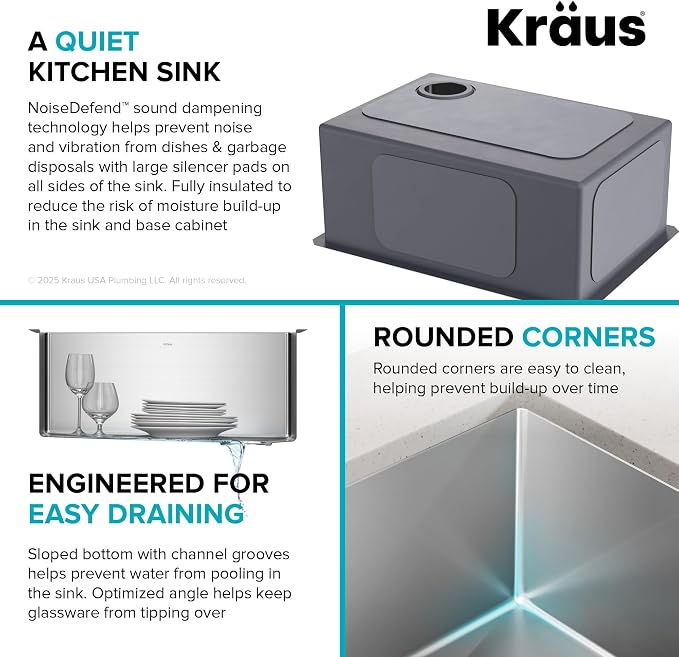 Kraus KHU111-25 Standart PRO 16 Gauge Undermount Single Bowl Stainless Steel