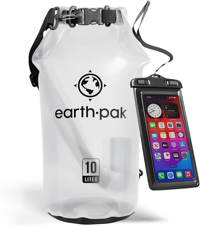 Earth Pak Waterproof Dry Bag - Roll Top Waterproof Backpack Sack Keeps Gear Dry for Kayak with Waterproof Phone Case