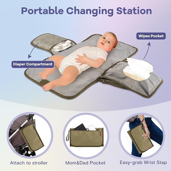RUVALINO Diaper Bag Backpack, Large Capacity, Waterproof, Olive Green
