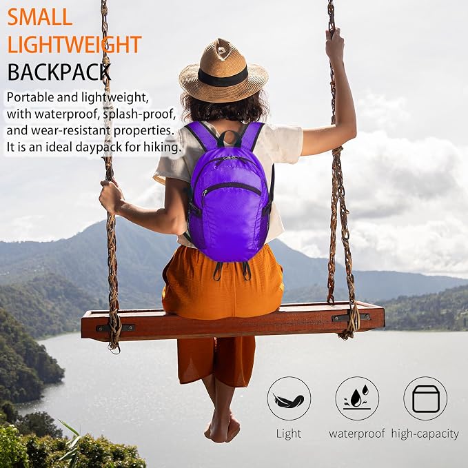 Small Hiking Daypack, 15L Water-Resistant Hiking Backpack Packable Lightweight